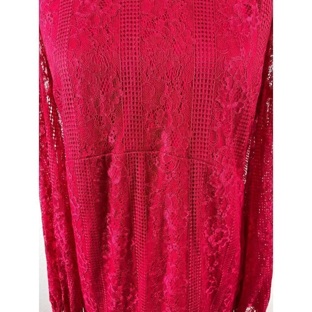 Anthropologie Maeve Open Back Lace Mini Dress Raspberry 12 Pockets Romantic Date